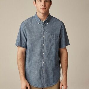 NWT J. Crew Indigo Organic Chambray Short Sleeve Casual Button Down Shirt XXL